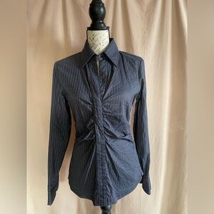 NEW YORK & CO Puckered Waist Navy & White Pinstripe Shirt